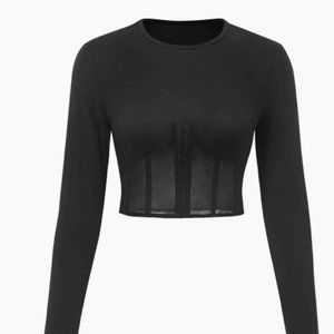 Mesh Panel Long Sleeve Corset Top